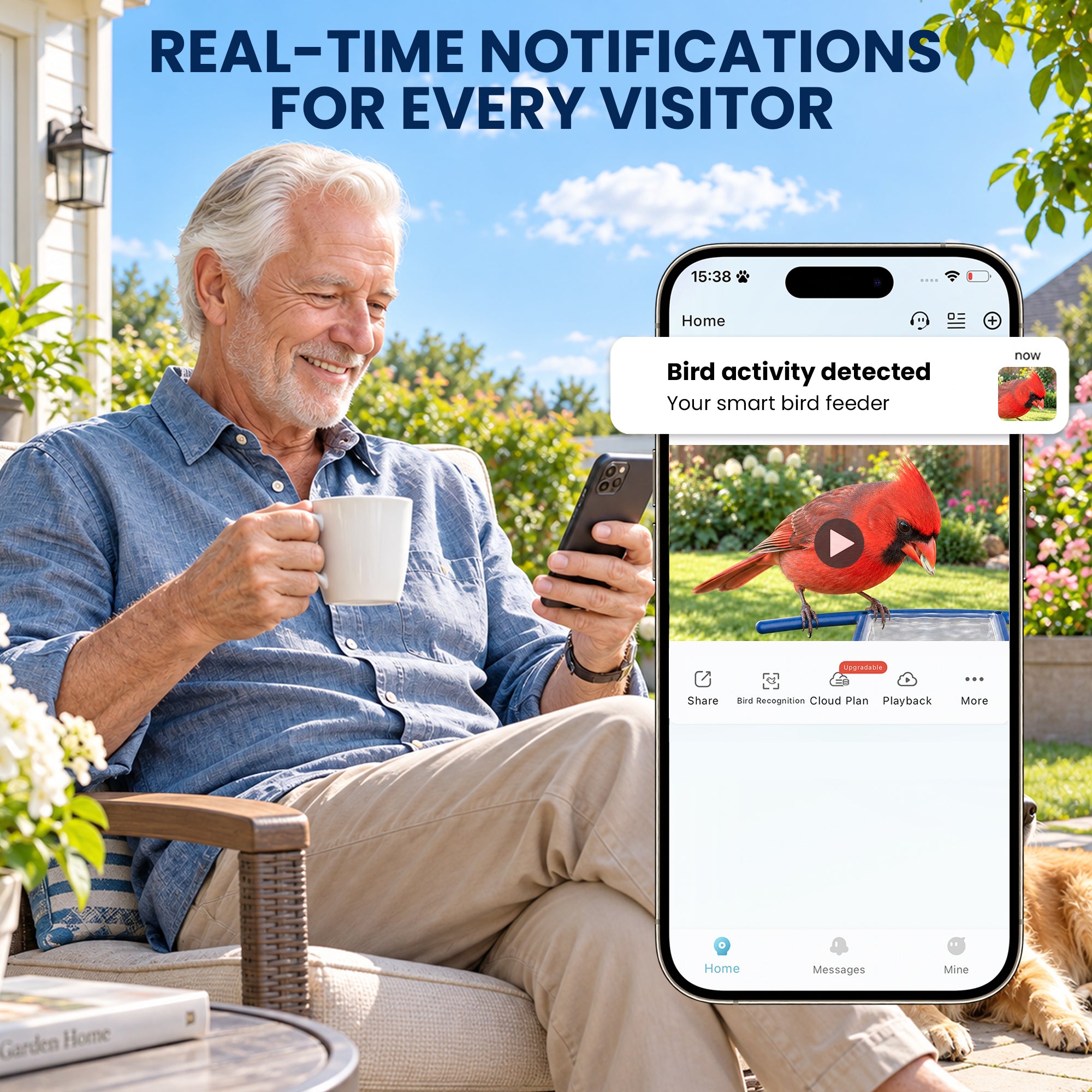 Nafnti Smart Bird Feeder with Camera, 2K Bird Feeder Outdoor with Solar Powered, Bird Camera with 10000+ AI Bird Identification, 5GHz/2.4GHz, IP65 Waterproof, Gift for Bird Lovers
