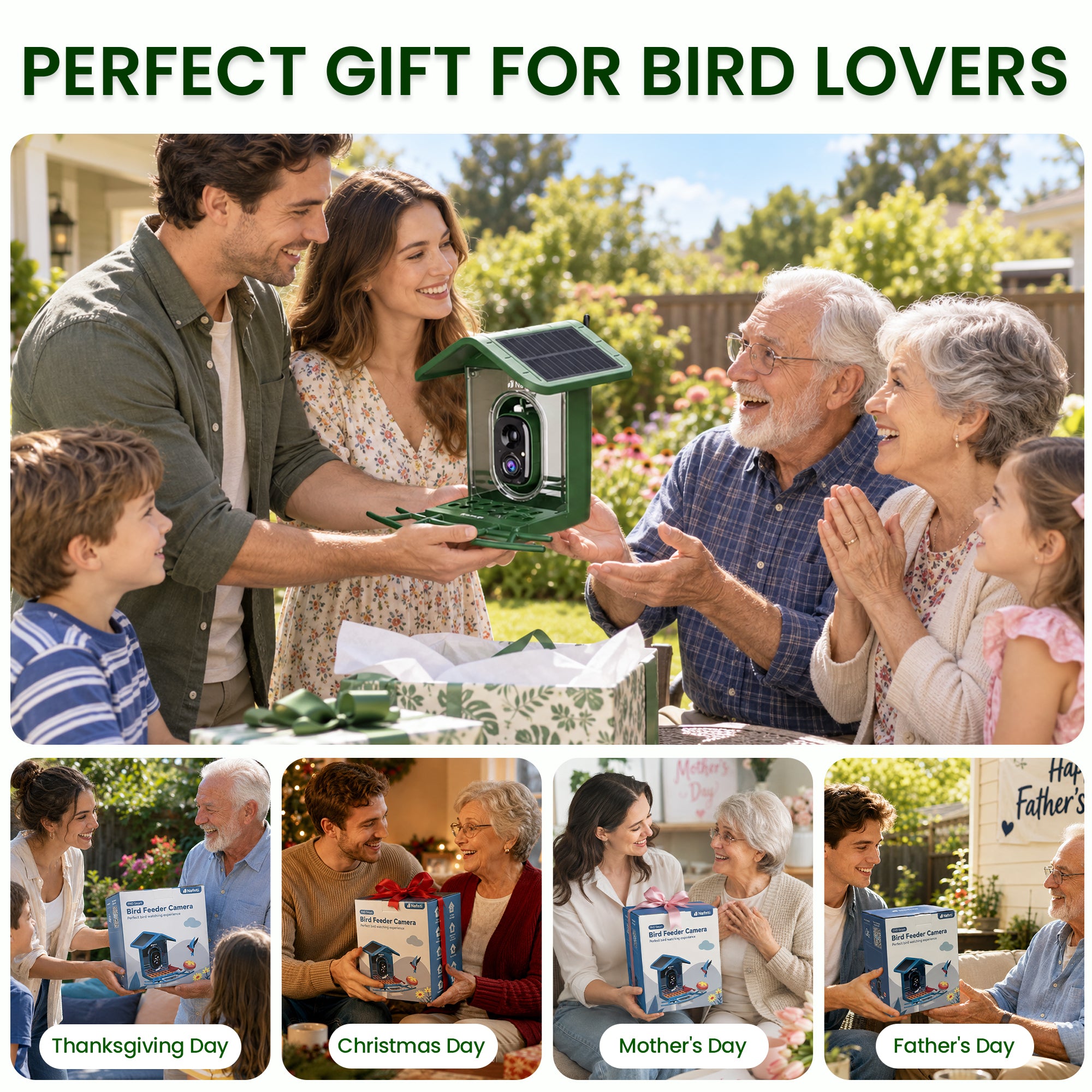 Nafnti 2K Bird Feeder with Camera, Lifetime Free AI Recognition, 10000+ AI Bird Identification, Camera Bird Feeder with Solar Powered, 5GHz/2.4GHz