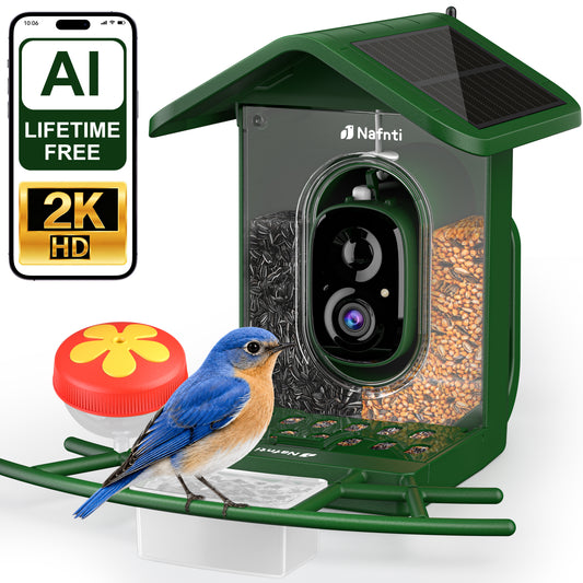 Nafnti 2K Bird Feeder with Camera, Lifetime Free AI Recognition, 10000+ AI Bird Identification, Camera Bird Feeder with Solar Powered, 5GHz/2.4GHz