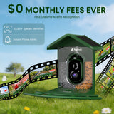 Nafnti 2K Bird Feeder with Camera, Lifetime Free AI Recognition, 10000+ AI Bird Identification, Camera Bird Feeder with Solar Powered, 5GHz/2.4GHz