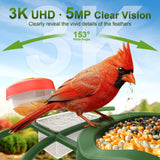 Nafnti Solar Bird Feeder with Camera, 5MP 3K HD Camera Bird Feeder, Ultra Wide 185° View, 2.5L Dual Hopper, Modular Easy Clean, 5200mAh Battery, 2.4GHz Wifi, AI Bird Identification, IP65 Weatherproof