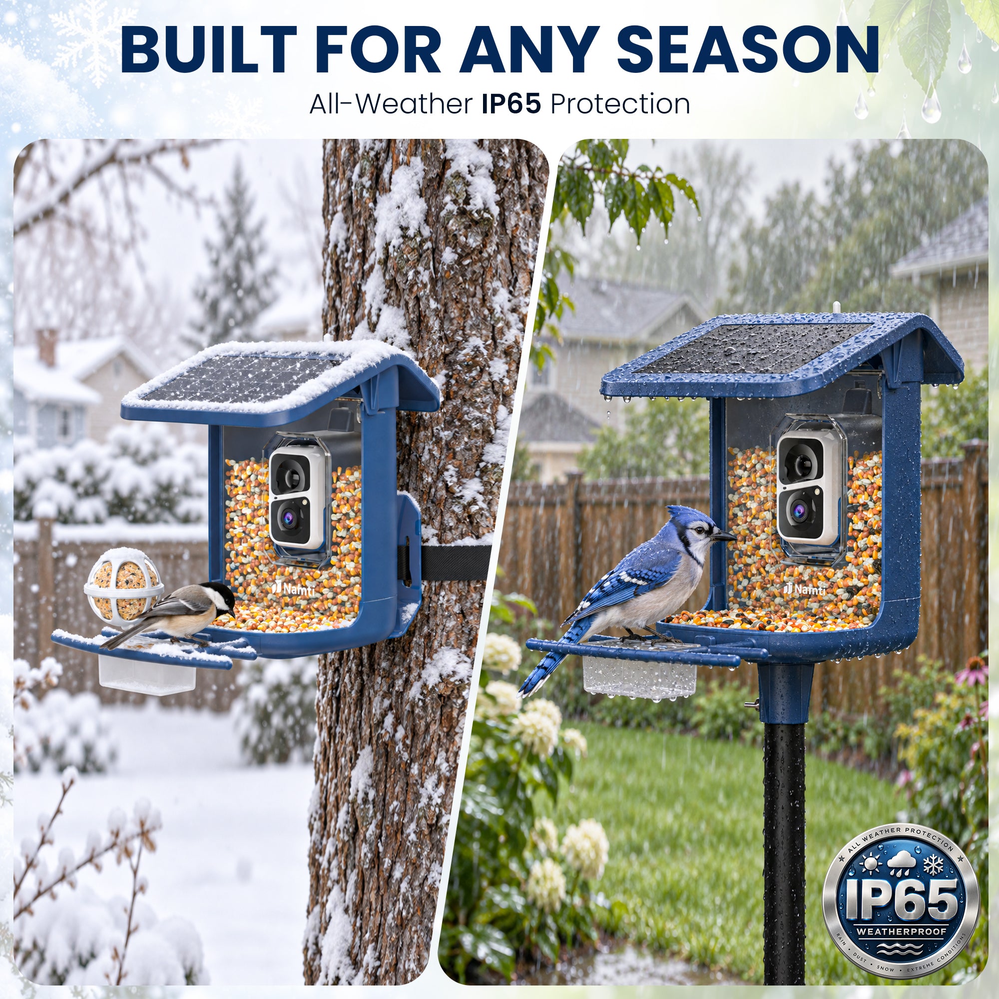 Nafnti Smart Bird Feeder with Camera, 2K Bird Feeder Outdoor with Solar Powered, Bird Camera with 10000+ AI Bird Identification, 5GHz/2.4GHz, IP65 Waterproof, Gift for Bird Lovers