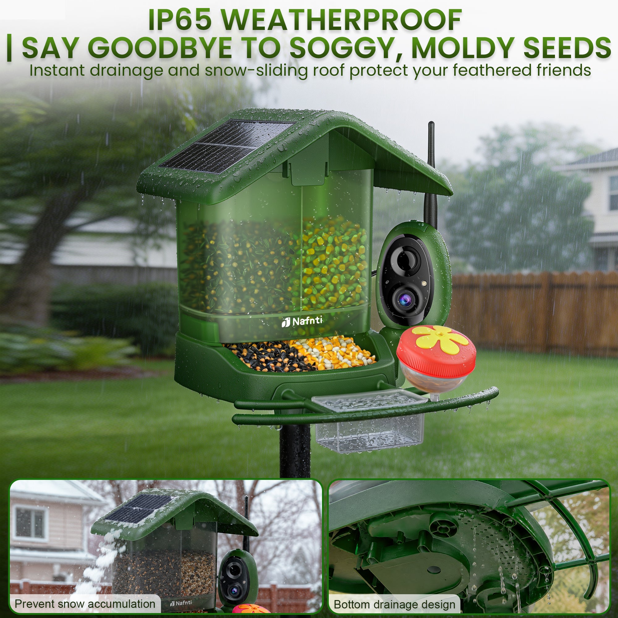Nafnti Solar Bird Feeder with Camera, 5MP 3K HD Camera Bird Feeder, Ultra Wide 185° View, 2.5L Dual Hopper, Modular Easy Clean, 5200mAh Battery, 2.4GHz Wifi, AI Bird Identification, IP65 Weatherproof