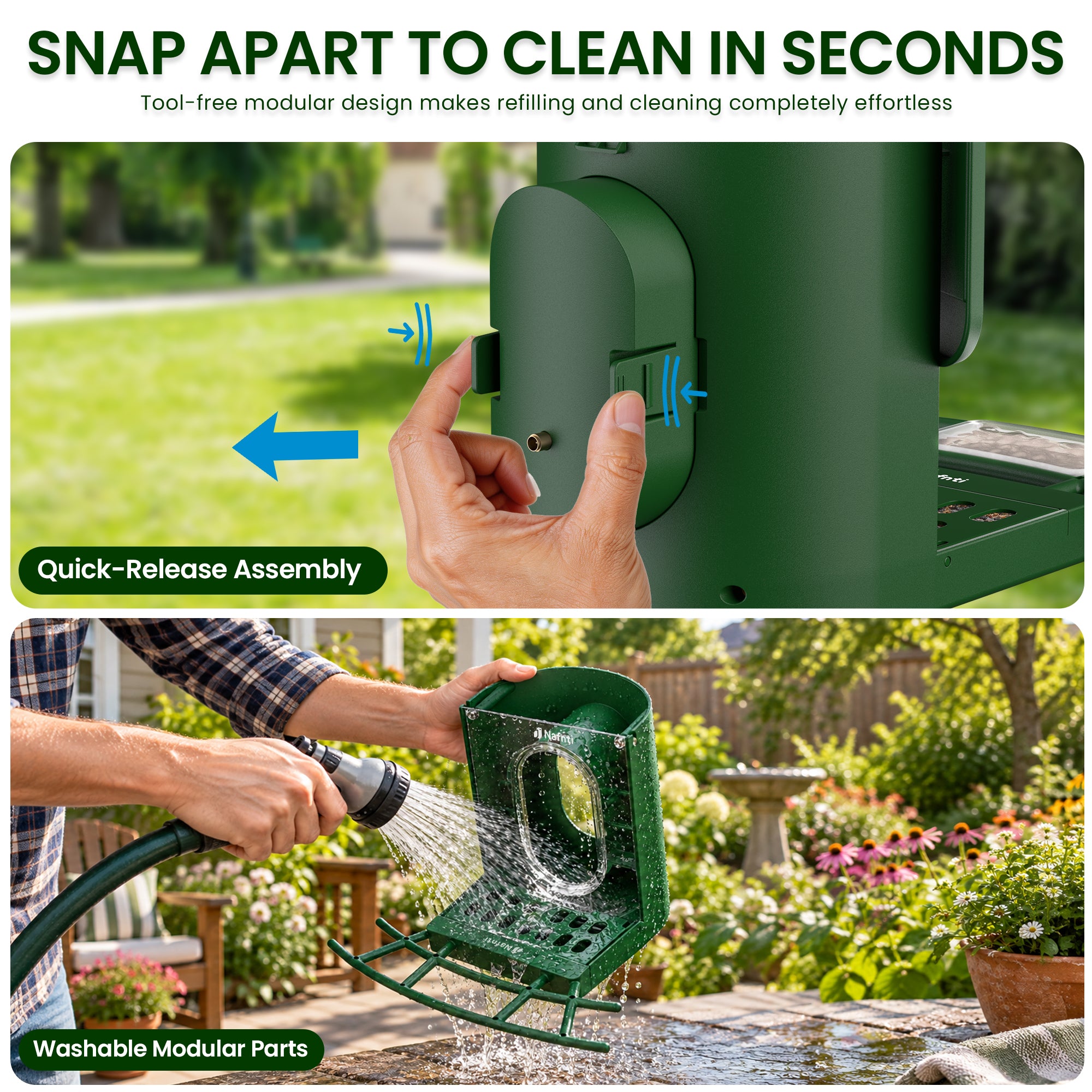 Nafnti 2K Bird Feeder with Camera, Lifetime Free AI Recognition, 10000+ AI Bird Identification, Camera Bird Feeder with Solar Powered, 5GHz/2.4GHz