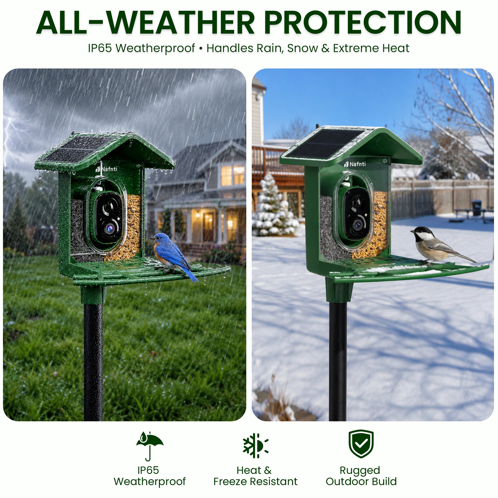 Nafnti 2K Bird Feeder with Camera, Lifetime Free AI Recognition, 10000+ AI Bird Identification, Camera Bird Feeder with Solar Powered, 5GHz/2.4GHz