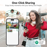 Smartphone interface with a blue theme showing the one-click sharing feature for a hummingbird video.